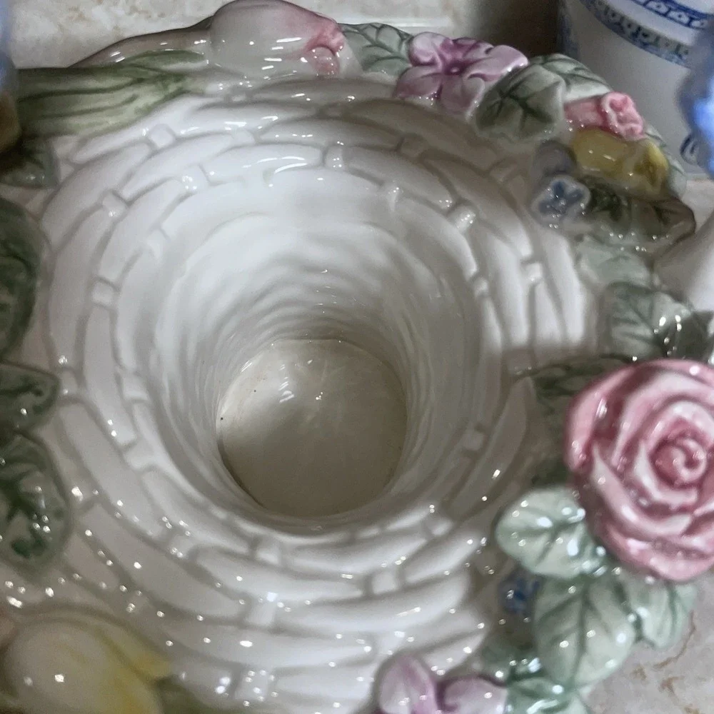 Vintage Fitz &‎ Floyd Bunny & Hallow Ceramic Basket Sprint Easter Flower Collect
